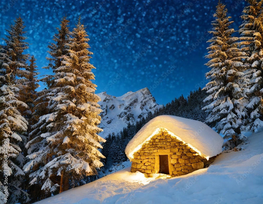Fototapeta premium Die Steinhütte in den Bergen