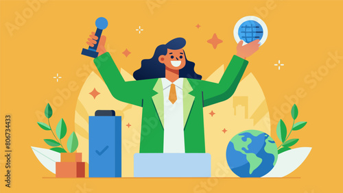 In a powerful acceptance speech the winner of the Sustainable Innovation award spoke about the importance of sustainable materials in the fashion. Vector illustration
