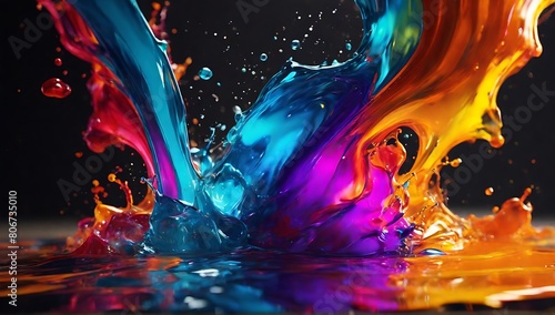 abstract background of gushing liquid, colorful paint splash, wallpaper, copy space background, made with AI generative photo