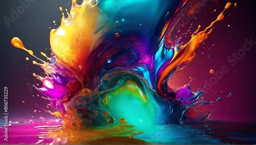 abstract background of gushing liquid, colorful paint splash, wallpaper, copy space background, made with AI generative photo