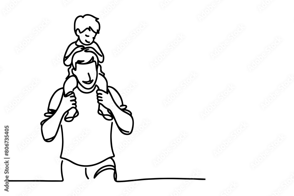 continuous one black line drawing father and son playing together and holding heart shape doodle father day concept vector on white background continuous one black line drawing father and son playing together and holding heart shape doodle father day concept vector on white background