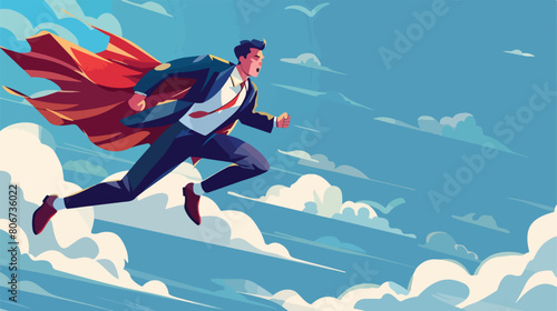 Businessman with hero coat running in the sky Vector