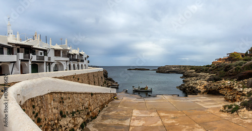 Panoramic photograph of the pier in the town of Binibeca Vell. Menorca, Spain