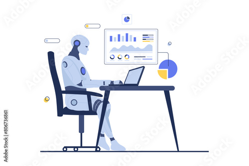 Artificial intelligence analyzes business. Flat vector illustration