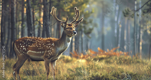 A beautiful deer on the background of the forest