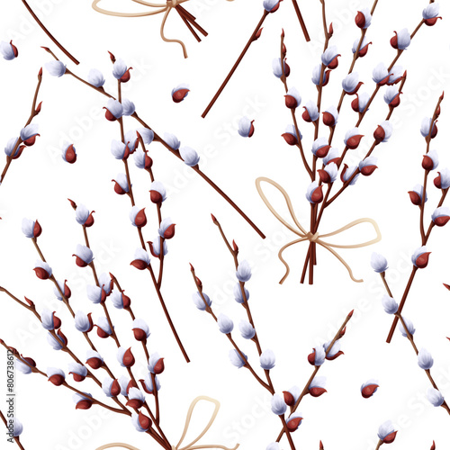 Seamless pattern with willow branches. Spring texture for Easter. Great for wallpaper, textiles, wrapping paper, scrapbooking