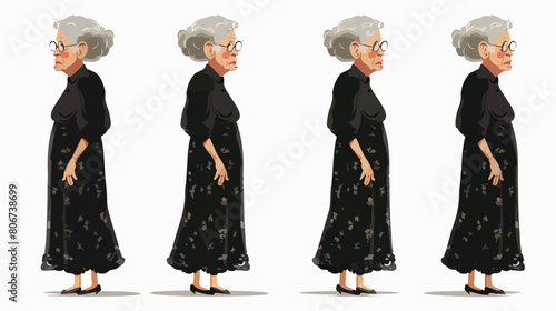 Caricature full body elderly woman in dress with curl