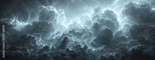 Dramatic view of stormy clouds illuminated from within  creating a surreal  ethereal atmosphere.