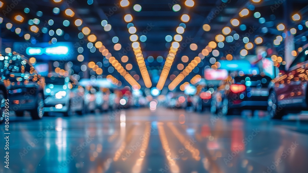 Abstract blur and defocused car in exhibition trade show expo background
