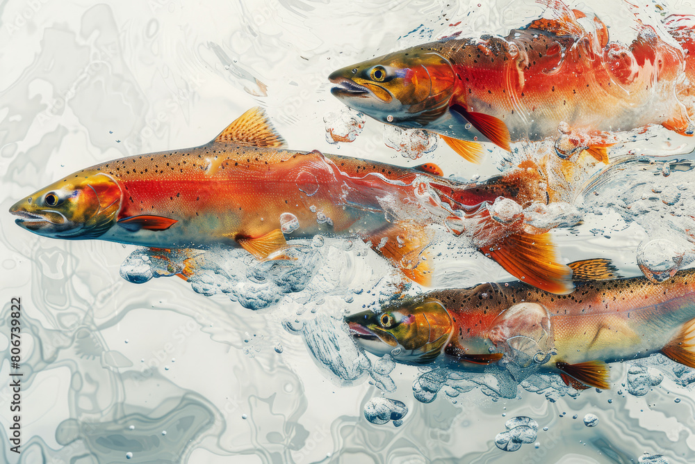 Dynamic Salmon Leap in Bubbling Waters. Dynamic Salmon Leap in Bubbling Waters.