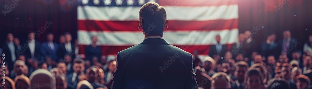 A symbolic shot of the 2024 presidential candidate at a podium, with the American flag serving as a backdrop 8K , high-resolution, ultra HD,up32K HD A symbolic shot of the 2024 presidential candidate at a podium, with the American flag serving as a backdrop 8K , high-resolution, ultra HD,up32K HD