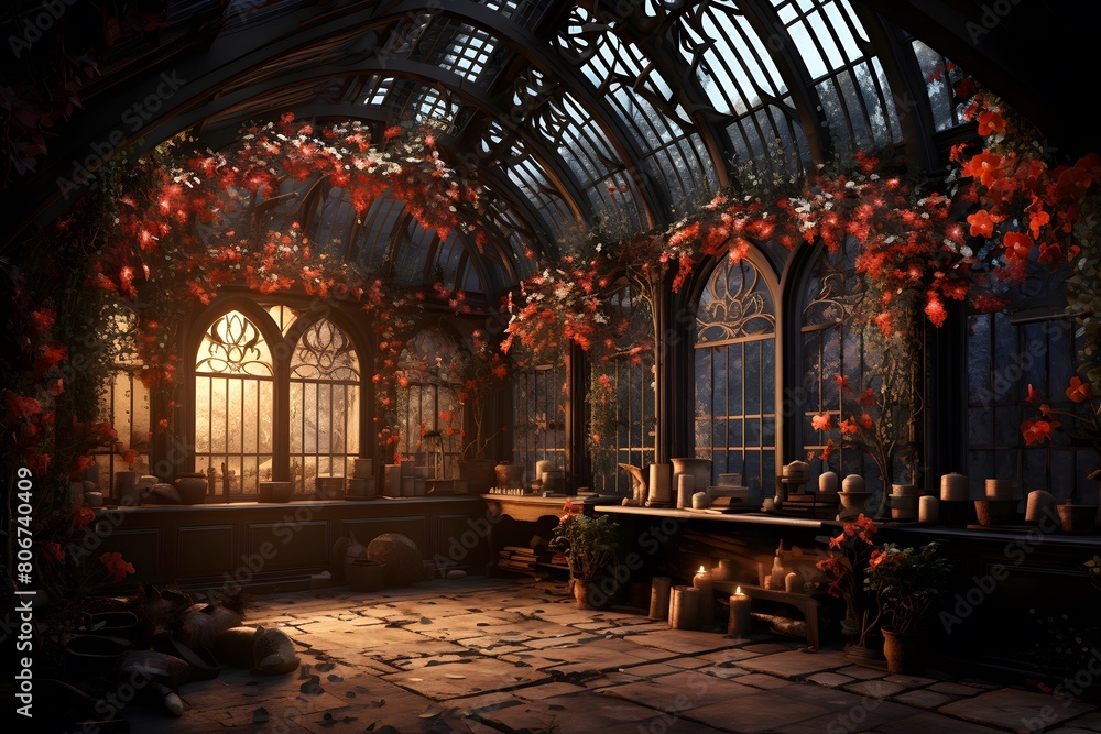 3d rendering of a fantasy gothic interior with a window