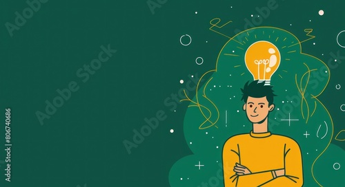 Silhouette of a Thinker with a Bright Light Bulb Idea - Generative AI