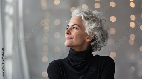 Joyful Senior Woman Smiling with Upward Gaze