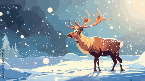 Christmas reindeer illustration on bright backgroun