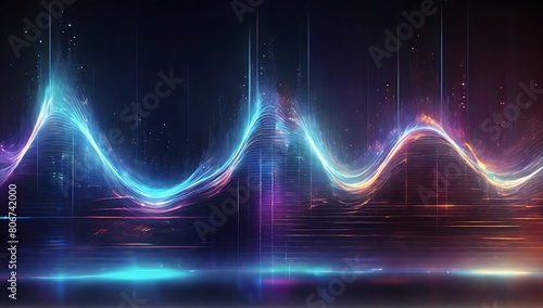 Frequency wave hologram background, vivid color, wallpaper, copy space background, made with AI generative