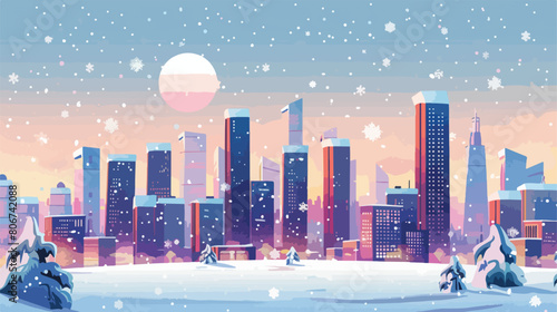 City urban in snowscape scene Vector illustration. Vector