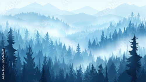 Mountain Range Visible In Silhouette Through The Morning Mist  Inspiring Awe And Reverence  Cartoon Background