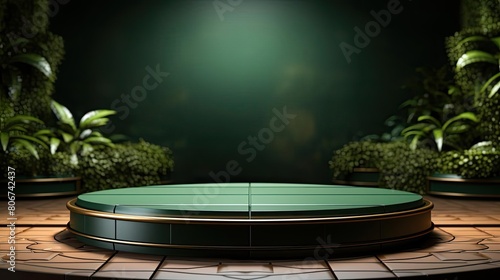podium product stand or display with leaf, green background and cinematic light © GradPlanet