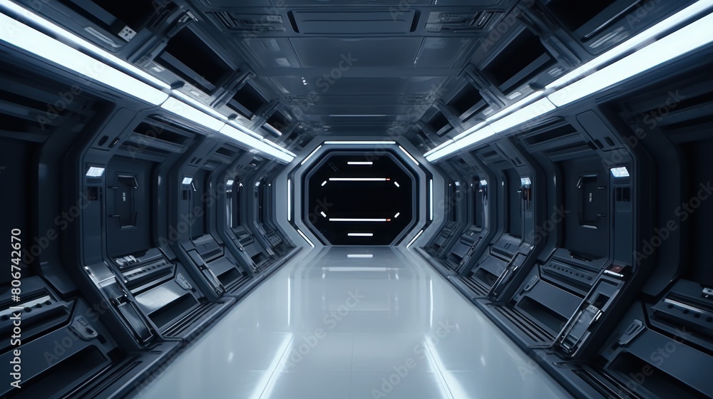 Spaceship in the Universe, spacecraft flying in deep space. Orbital station interior. Future scientific vessel technology, space travel. Spaceship in the Universe, spacecraft flying in deep space. Orbital station interior. Future scientific vessel technology, space travel.