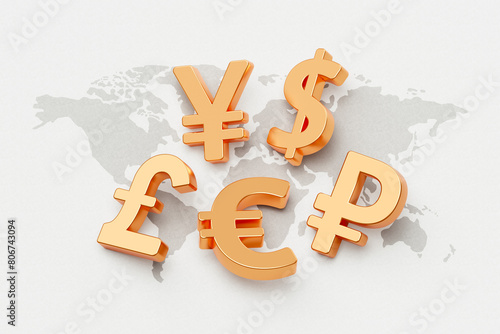 International money gold currency banking business investment dollar, euro, yen, pound, ruble on 3d finance exchange cash economy world foreign global background worldwide financial transfer market.