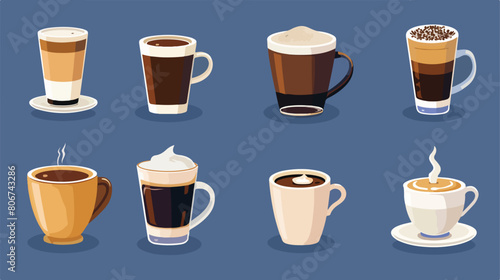 Coffee methods set on blue background design of drink