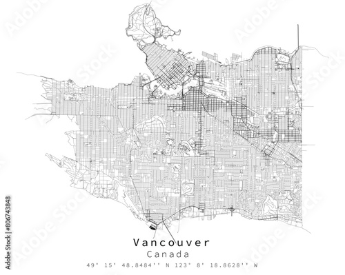 Vancouver ,Canada,Urban detail Streets Roads Map  ,vector element template image