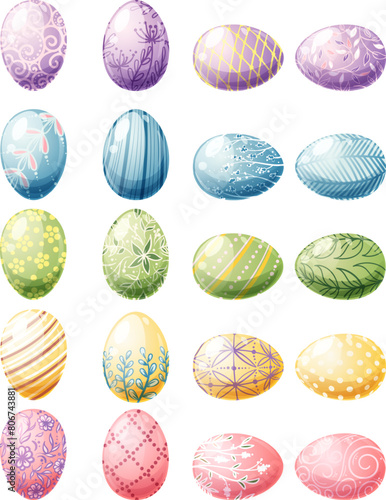 Easter eggs on isolated background. A set of colorful chicken eggs. Great for decor  design  stickers for Happy Easter.