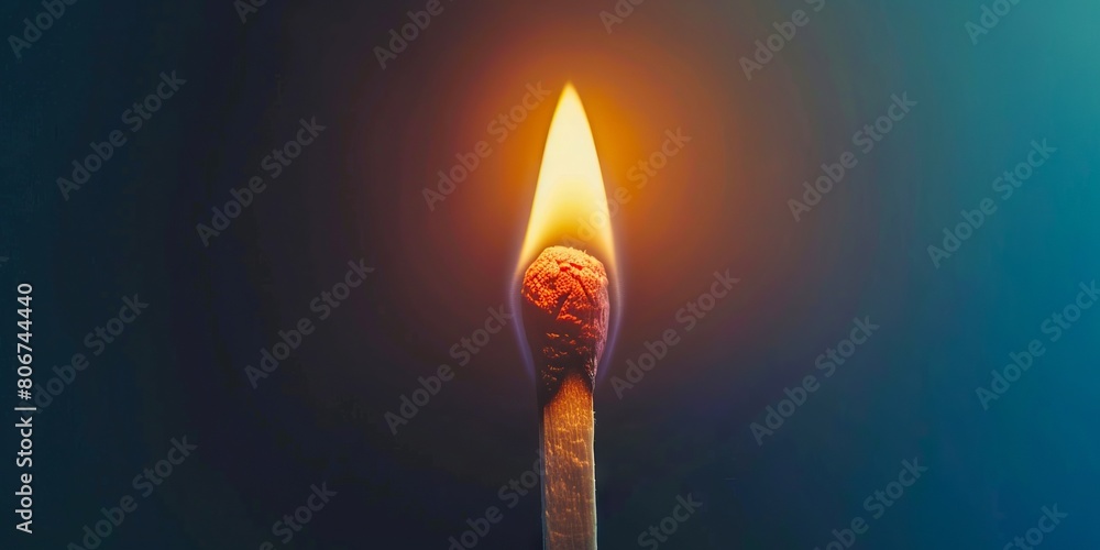 A matchstick with a burning flame. A matchstick with a burning flame.