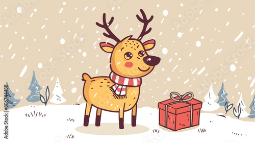 Color crayon stripe cartoon of funny reindeer 