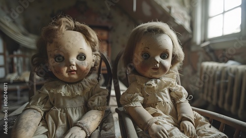 Haunting Atmosphere:Antique Dolls and Ominous Shadows in a Dilapidated Attic