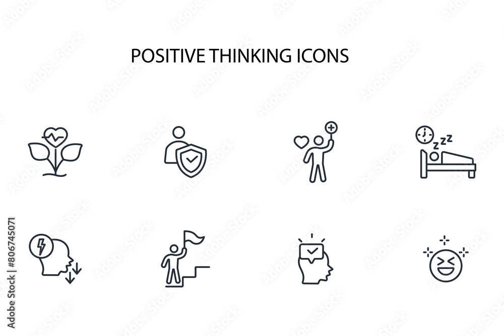 positive thinking icon set.vector.Editable stroke.linear style sign for use web design,logo.Symbol illustration.