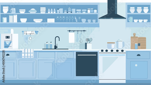 Color silhouette of kitchen with top cabinets vector