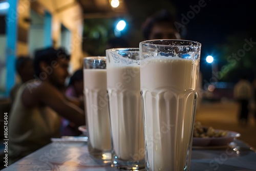 Relishing Traditional Indian Lassi A Group of Friends Recharge at a Roadside Dhaba During a Long Journey