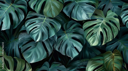 Nature Layout With Creative Tropical Green Leaves  Cartoon Background