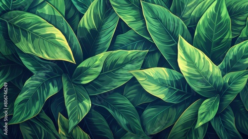 Nature Layout With Creative Tropical Green Leaves, Cartoon Background