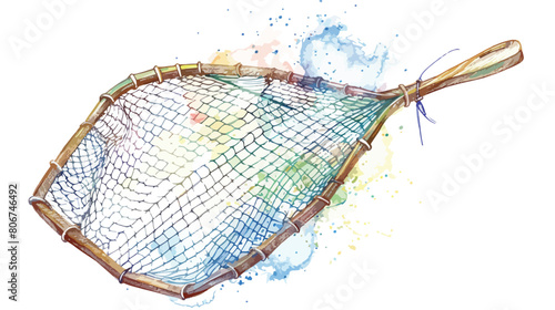 Colored pencil silhouette of fishing net with handlng