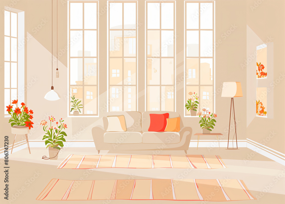 Cozy modern living room interior illustration