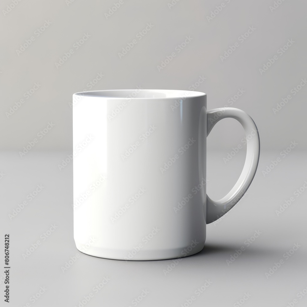 White coffee mug on a soft grey backdrop, minimalist design with a focus on the clean, stylish presentation. White coffee mug on a soft grey backdrop, minimalist design with a focus on the clean, stylish presentation.