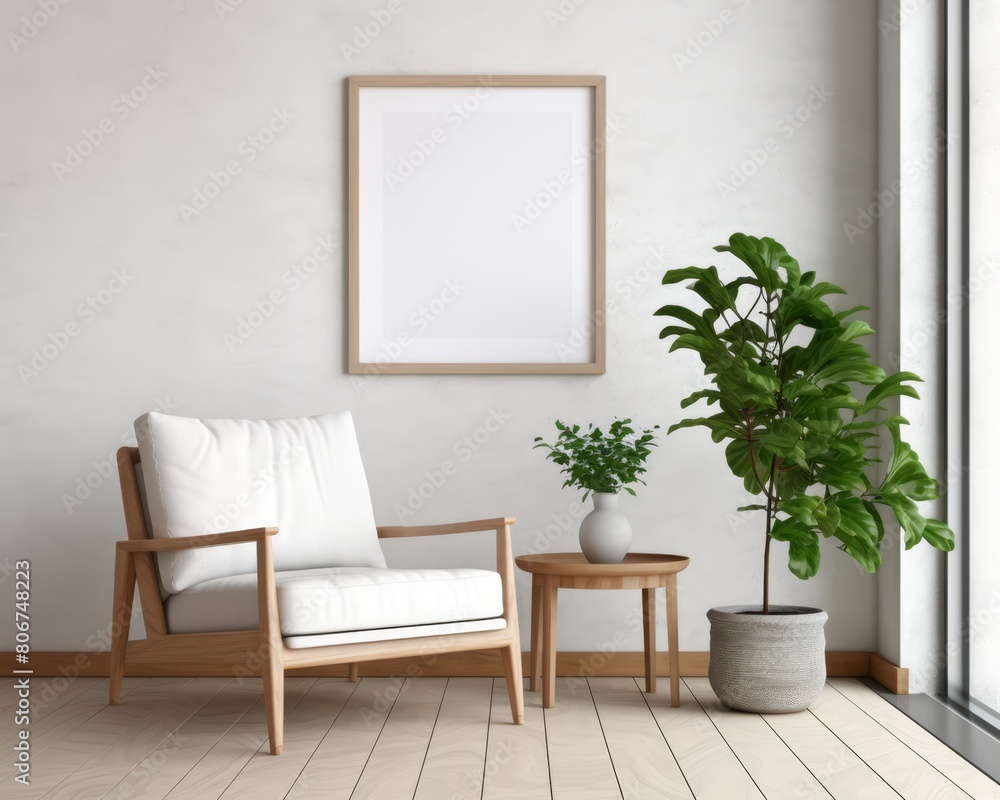 Modern frame mockup in a bright, minimalist interior, set against a wall with a subtle texture, Modern frame mockup in a bright, minimalist interior, set against a wall with a subtle texture,