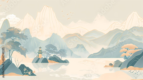 mountain  chinese style  classical  landscape  illustration