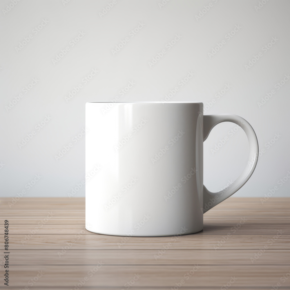White coffee mug with a blank space for artwork, presented in a minimalist style with a warm, soft background. White coffee mug with a blank space for artwork, presented in a minimalist style with a warm, soft background.
