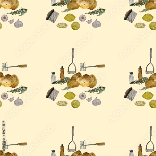 Potato mashers lemon a watercolor beige pattern 