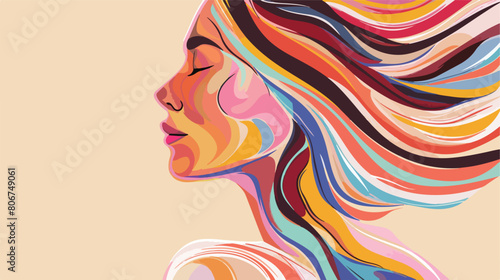 Colorful silhouette of woman face with light brown 