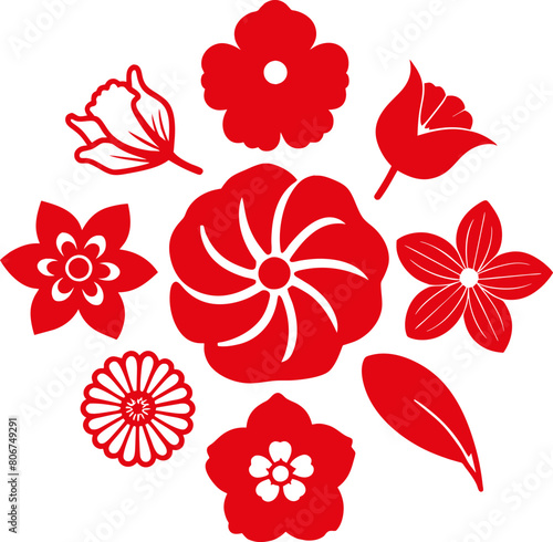 japanese red flower vector, oriental flower vector pattern