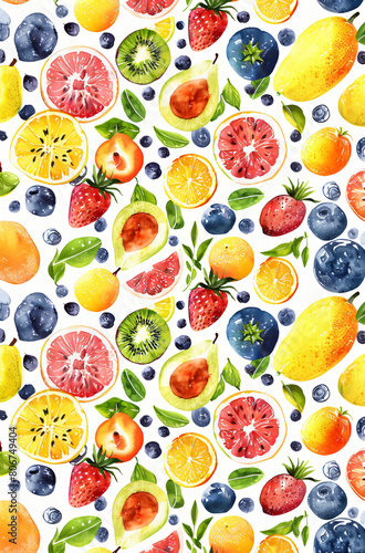 Colorful fruit pattern on white background