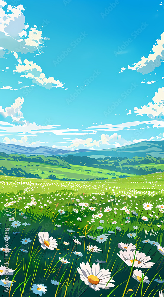 meadow, lawn, nature, landscape, illustration