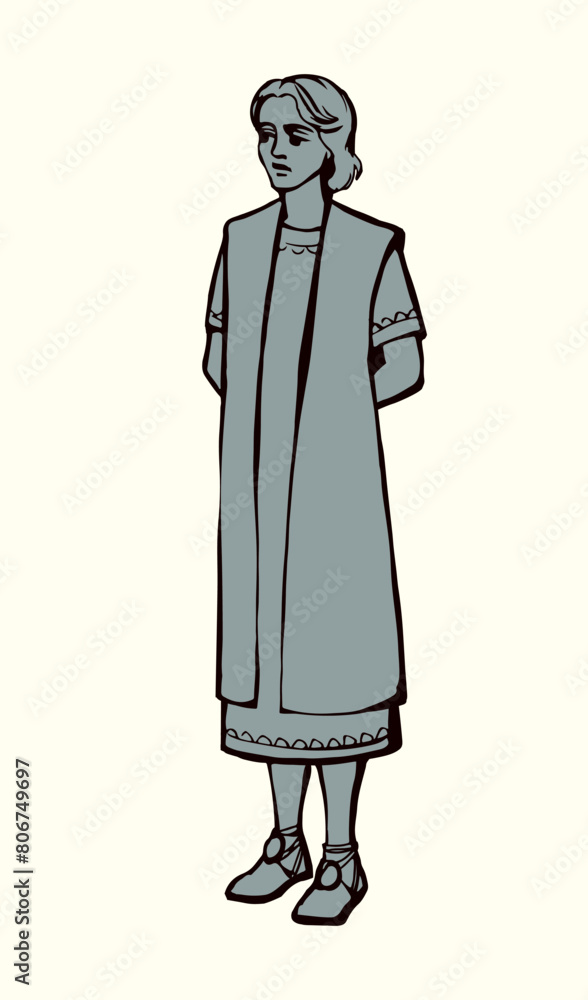 Vector drawing. Young boy in ancient dress