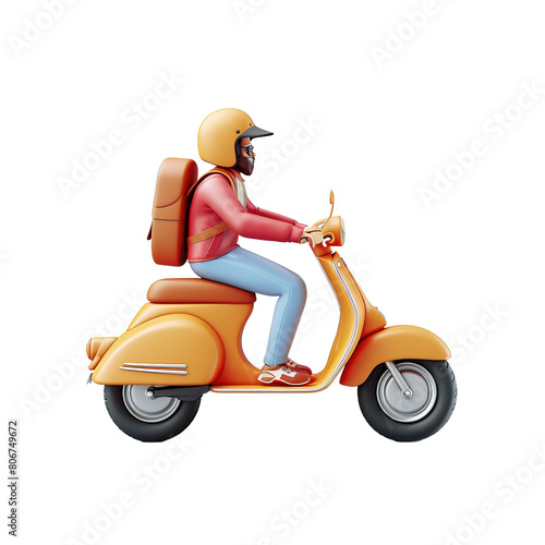 Shipping fast delivery man riding motorcycle icon, isolated on blank background, 3D style.