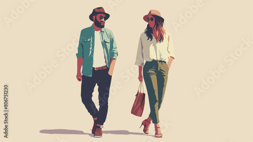 Couple colorful silhouette and both with hat and glas photo